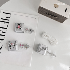 ** Combo bảo vệ cóc, cáp sạc và dây quấn đính Gấu tim hồng