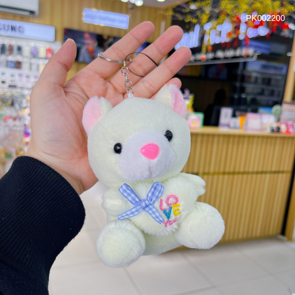 ** Móc khoá nhồi bông Gấu ôm tim trắng