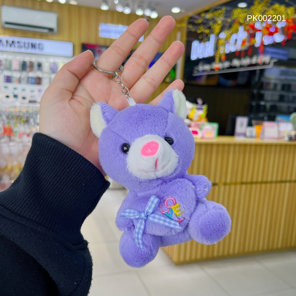** Móc khoá nhồi bông Gấu ôm tim tím