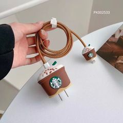 ** Combo bảo vệ cóc, cáp sạc và dây quấn Silicon Ly Starbucks