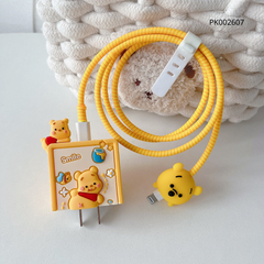 ** Combo bảo vệ cóc, cáp sạc và dây quấn Silicon Pooh nổi smile