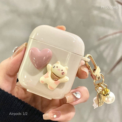 ** Case Airpods 1/2 dẻo đính tim và mèo kèm vỏ sò
