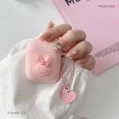 ** Case Airpods 1/2 dẻo đính Thỏ hồng kèm chuỗi tim