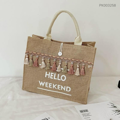 ** Túi cói đi biển, đi chơi Hello Weekend tua rua