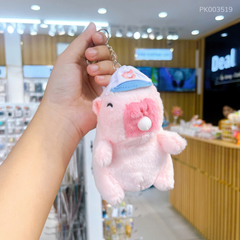 ** Móc khóa Capybara hồng đội nón thổi bong bóng