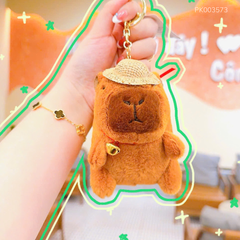 ** Móc khóa bông Capybara mũ rơm