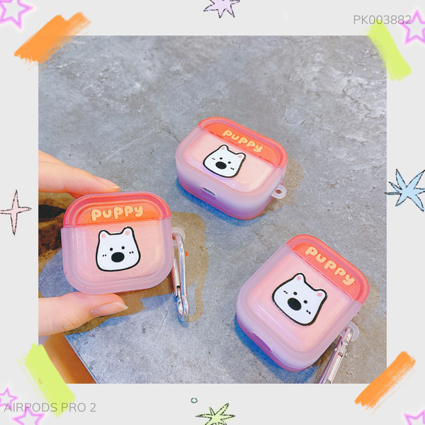 ** Case Airpods Pro 2 dẻo gấu trắng nền hồng Puppy