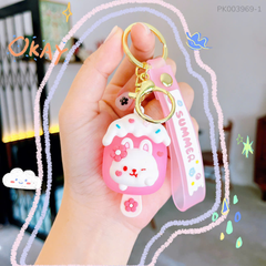 ** Móc khóa que kem xanh thỏ trắng