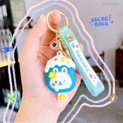 ** Móc khóa que kem xanh thỏ trắng