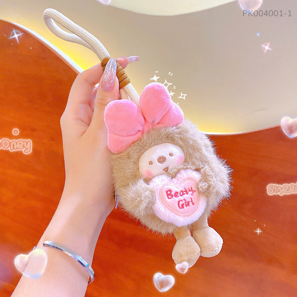 ** Móc khóa bông chuột chuỗi đội nơ Beuty Girl