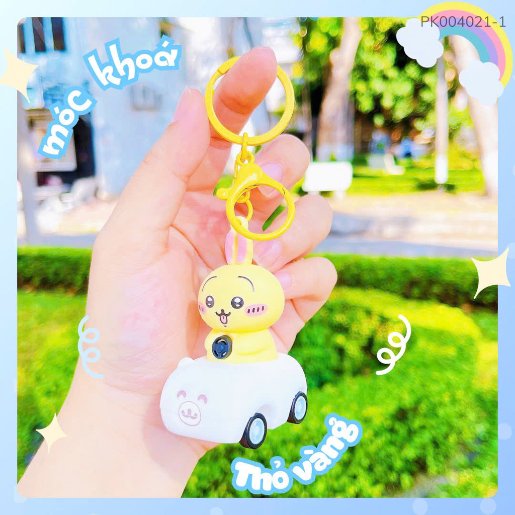 ** Móc khóa đồ chơi thỏ xe kéo trớn