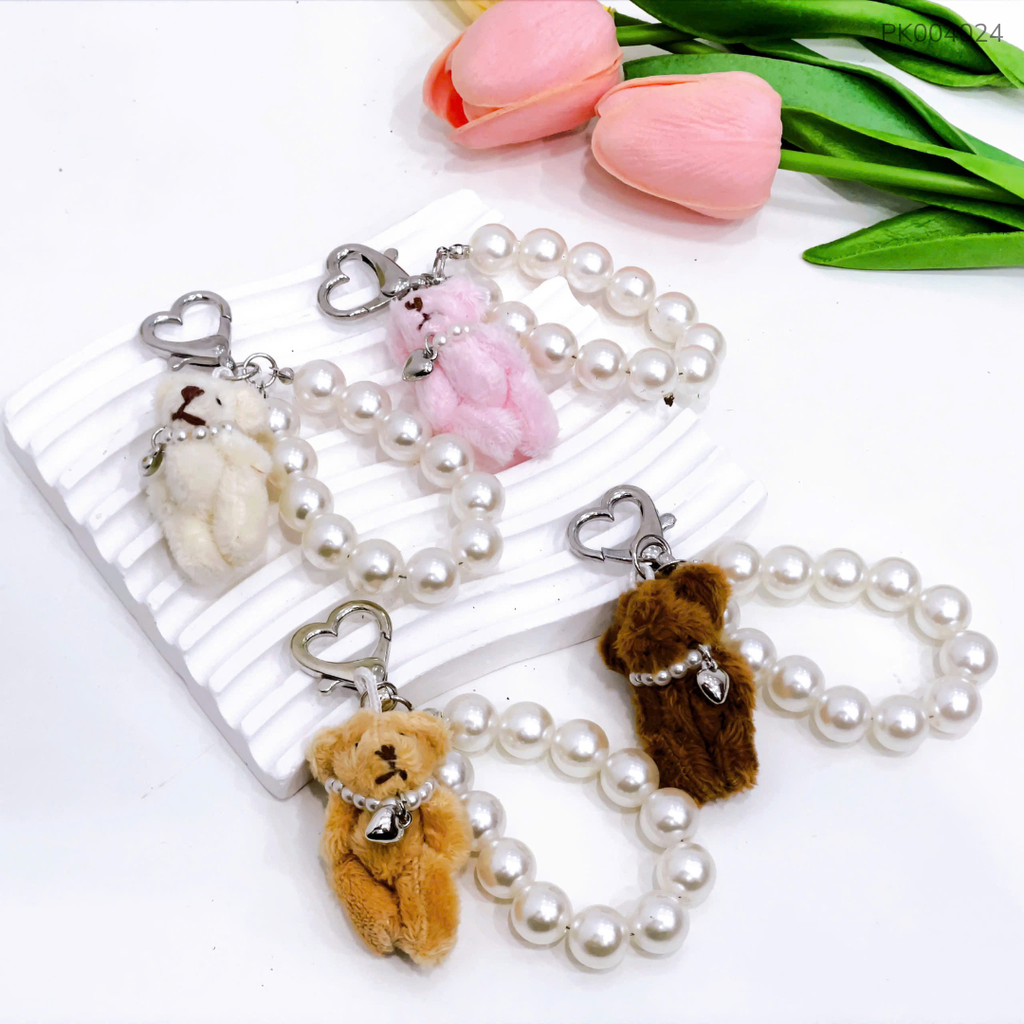 ** Móc khóa gấu bông mini chuỗi hạt ngọc
