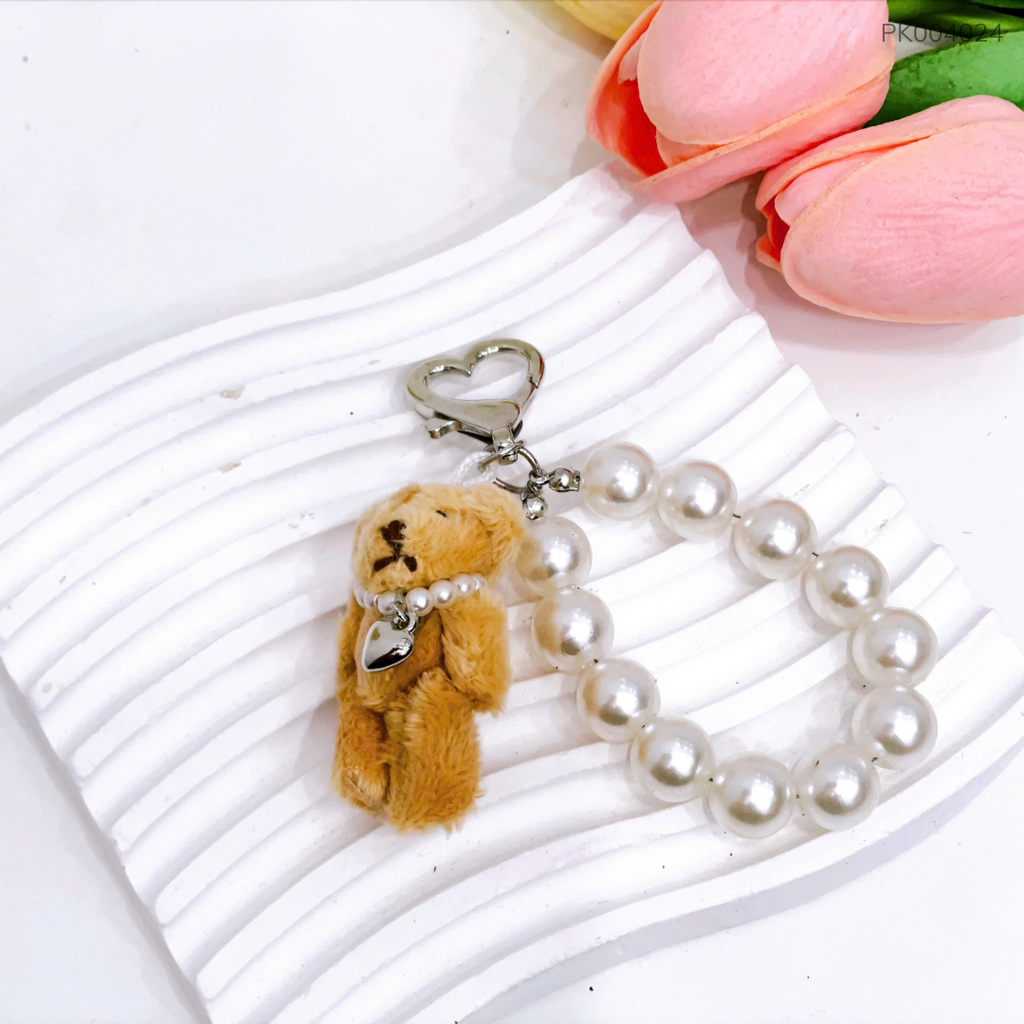 ** Móc khóa gấu bông mini chuỗi hạt ngọc