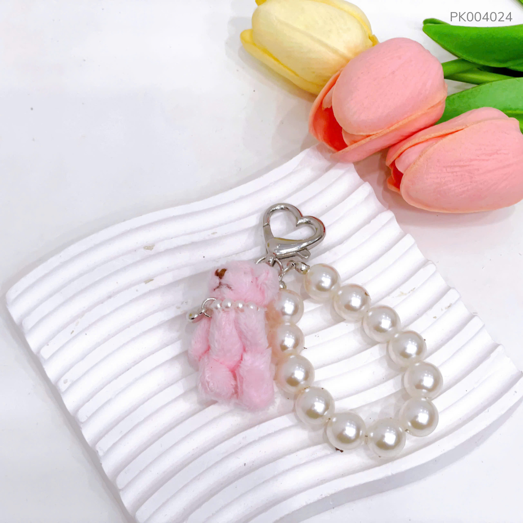 ** Móc khóa gấu bông mini chuỗi hạt ngọc