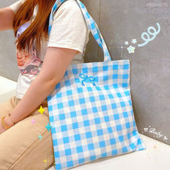 ** Túi vải đeo vai nơ sọc caro