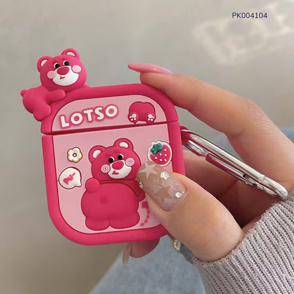 ** Case Airpods 1/2 silicon gấu dâu quay lưng