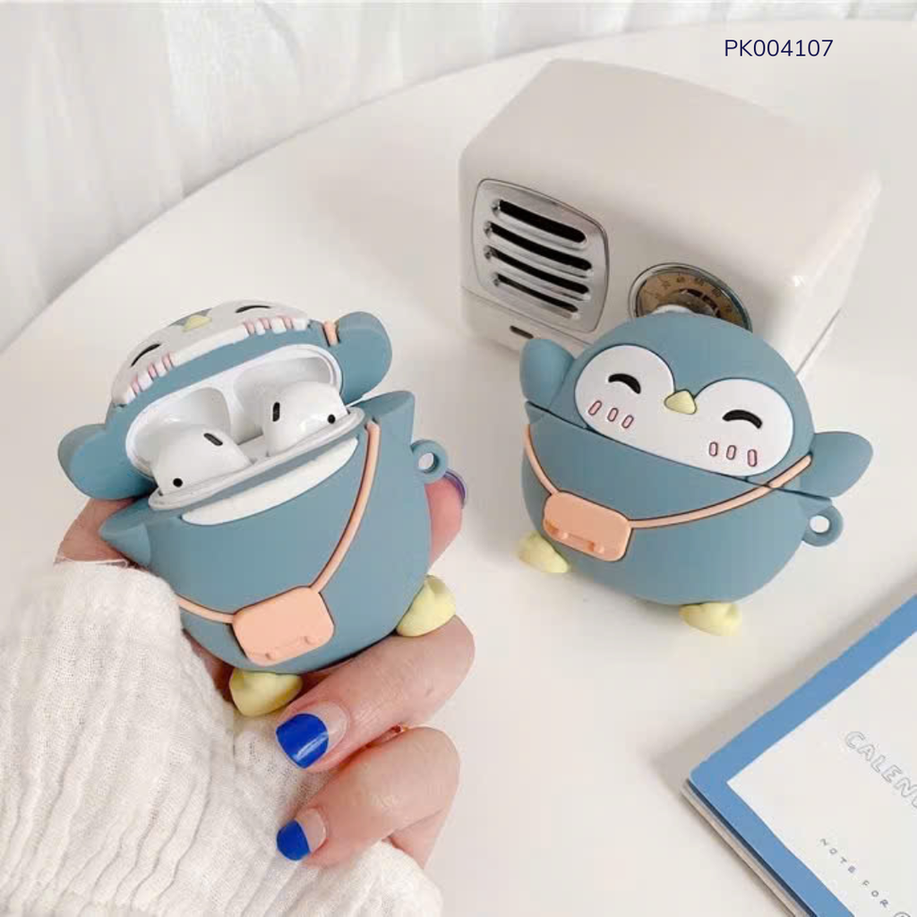 ** Case Airpods 1/2 silicon chim xanh đeo túi hồng