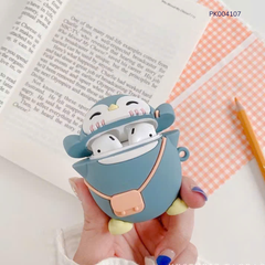 ** Case Airpods 1/2 silicon chim xanh đeo túi hồng