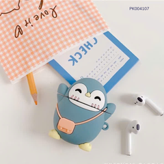 ** Case Airpods 1/2 silicon chim xanh đeo túi hồng