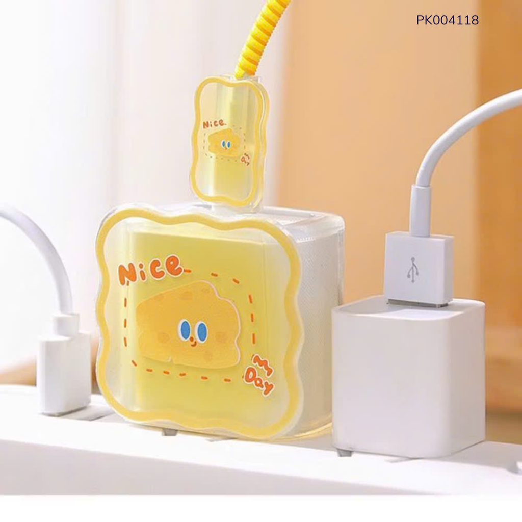 ** Combo bảo vệ, cóc, cáp sạc phô mai Nice