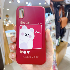 Ốp IP X nhám Gấu trắng Bear Hi nền đỏ