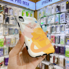 Ốp IP X Gấu - Thỏ ôm trái đất have a nice day vân gồ ghề