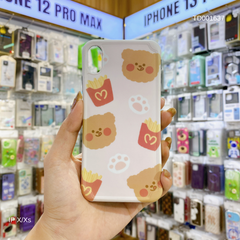 Ốp IP X Face Gấu-Khoai tây nền hồng viền nổi