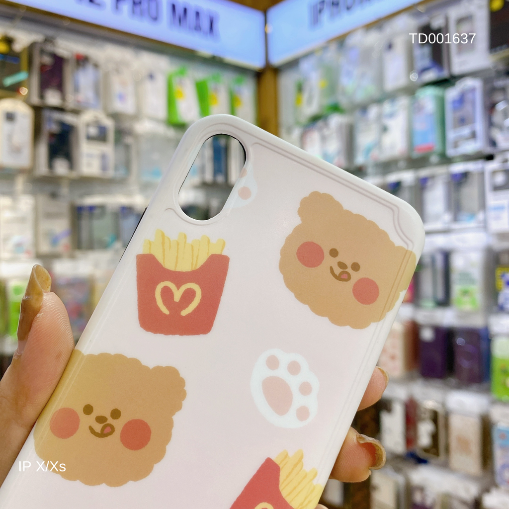 Ốp IP X Face Gấu-Khoai tây nền hồng viền nổi