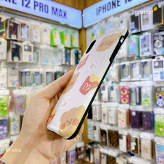 Ốp IP X Face Gấu-Khoai tây nền hồng viền nổi