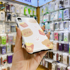 Ốp IP X Face Gấu-Khoai tây nền hồng viền nổi