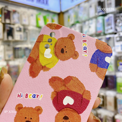 Ốp IP X Hi Bear áo trái tim nền hồng vân da sần