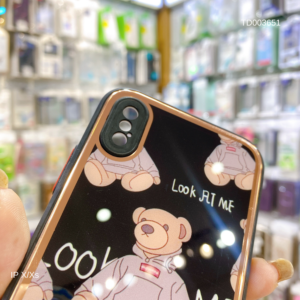 ** Ốp IP X Gấu mặc áo khoác Look at me lưng kính viền xi
