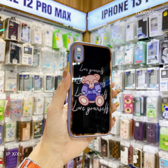 Ốp IP X Gấu che mắt Love yourself lưng kính viền xi