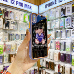 Ốp IP X Gấu che mắt Love yourself lưng kính viền xi