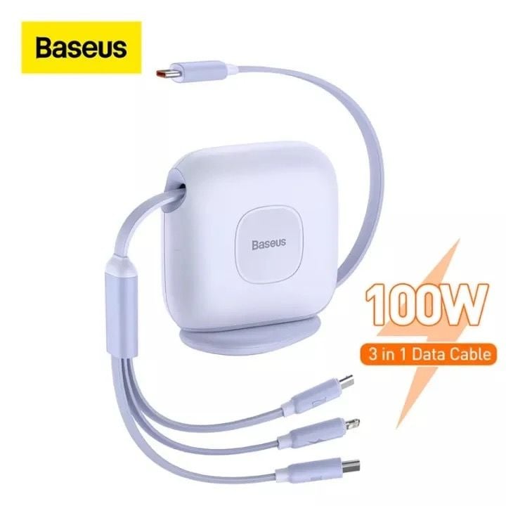 Cáp dây rút 3 in 1 Baseus Traction 100W 1.7m CAQY000005