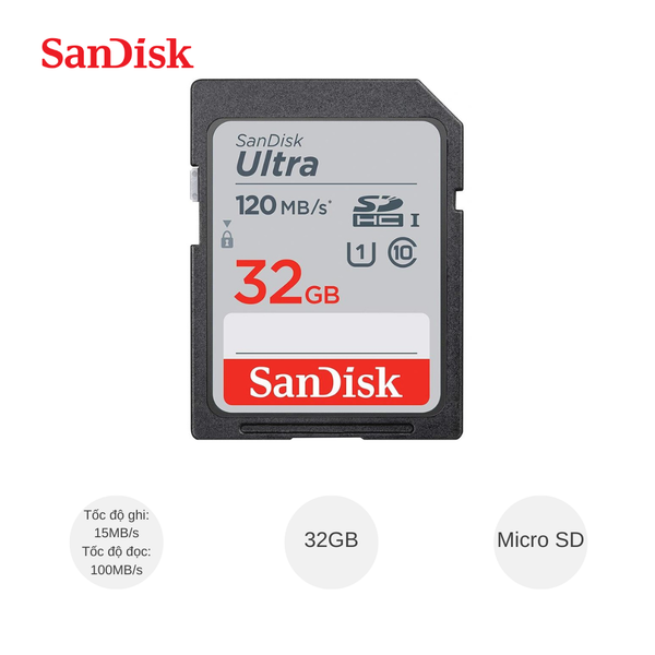 Thẻ nhớ SD Sandisk Ultra 32G 80MB/s - 100MB/s