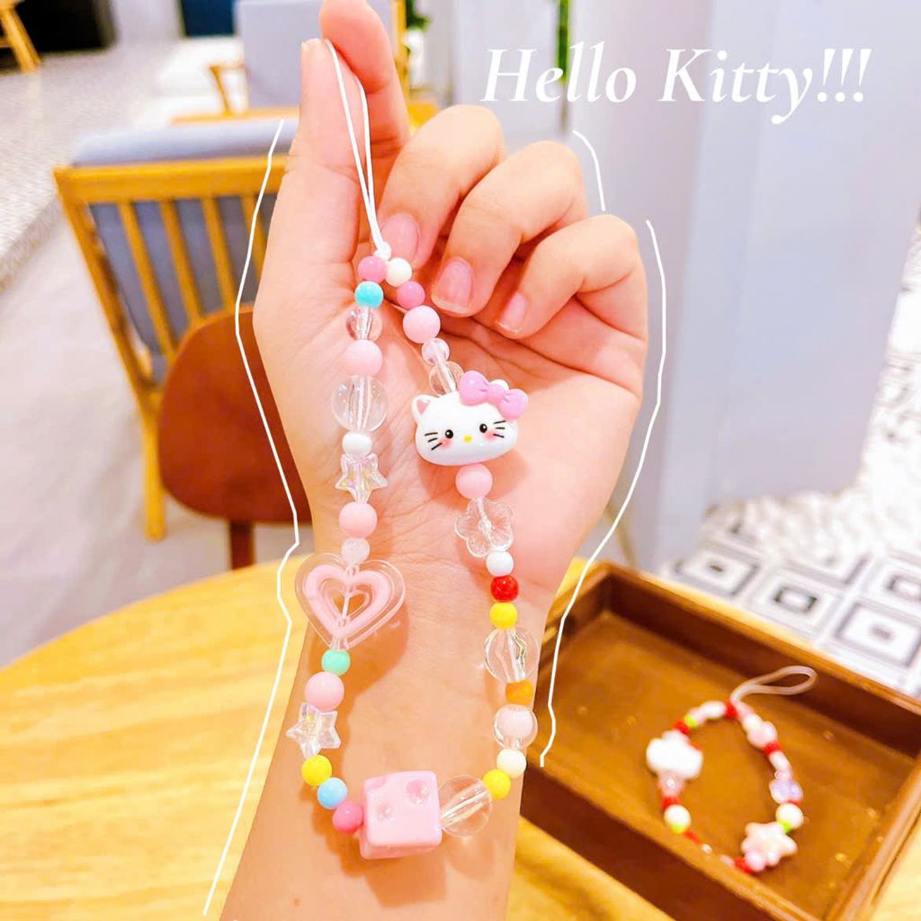 ** Dây đeo chuỗi hạt mặt Kitty nơ hồng