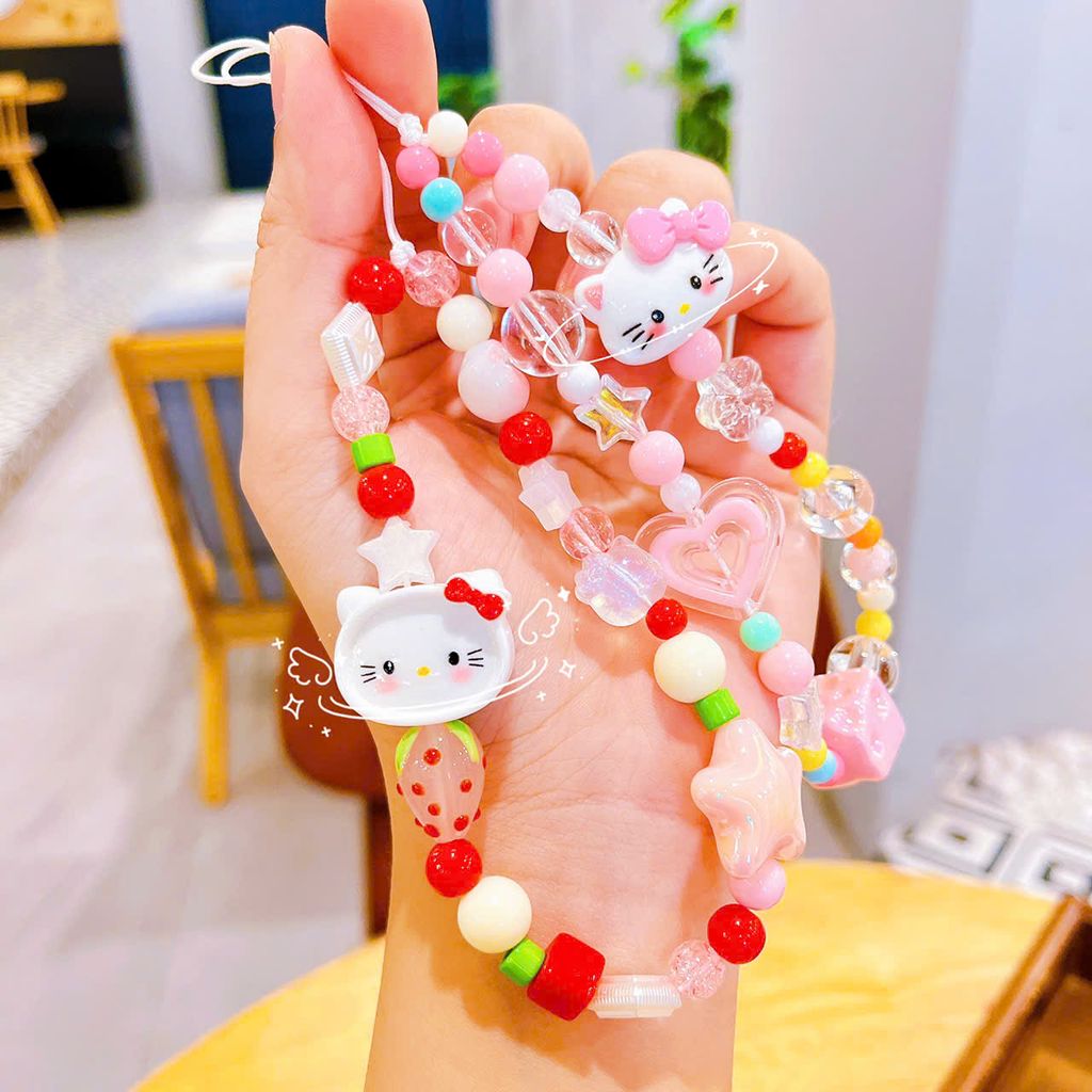 ** Dây đeo chuỗi hạt mặt Kitty nơ hồng