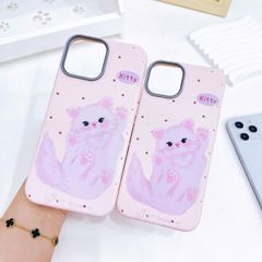 Ốp IP 13 6.1 dẻo vân sần mèo hồng chữ Kitty
