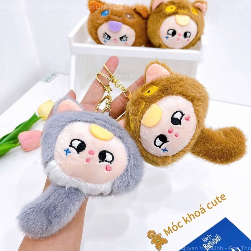 ** Móc khóa bông baby three bóp đuôi kêu