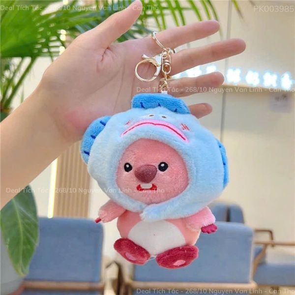 ** Móc khóa gấu bông Loopy đội nón cá xanh
