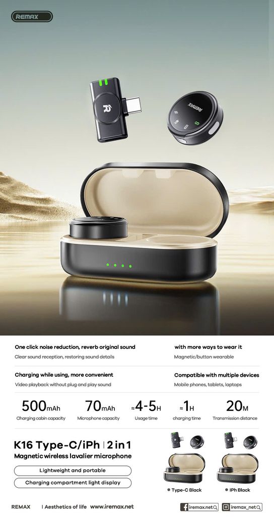 Micro cài áo Remax K16 2 Mic cổng Type C