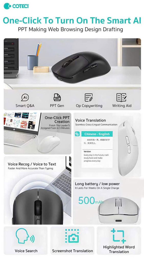 Chuột không dây + BT Coteci AI Smart
