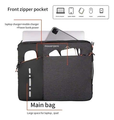 Túi chống sốc Laptop QC 3 ngăn khoá kéo màu cam quai xách dọc 15.6 inch