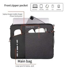 Túi chống sốc Laptop QC 3 ngăn khoá kéo màu cam quai xách dọc 15.6 inch