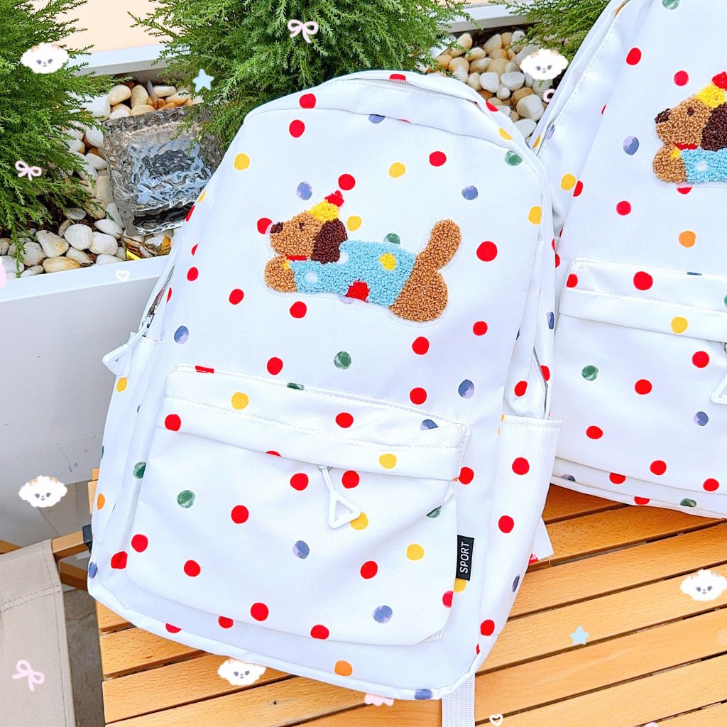 ** Balo chấm bi cún lạp xưởng