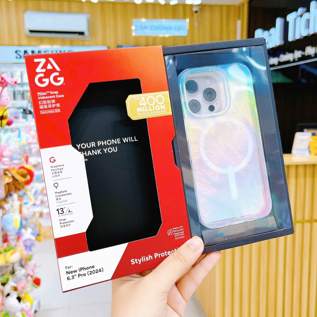 ** Ốp IP 16 Pro Max ZAGG Iridescent Magsafe lông vũ