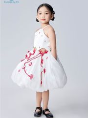 Váy công chúa bé gái cổ yếm cut-out eo cá tính đính kết hoa đào nổi bật màu trắng Hoài Cầm Dress - Eunoia By AN