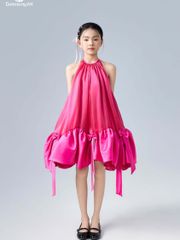 Váy baby doll bé gái cổ tròn điểm nhấn dây nơ màu hồng Bảo Loan Dress - Eunoia By AN