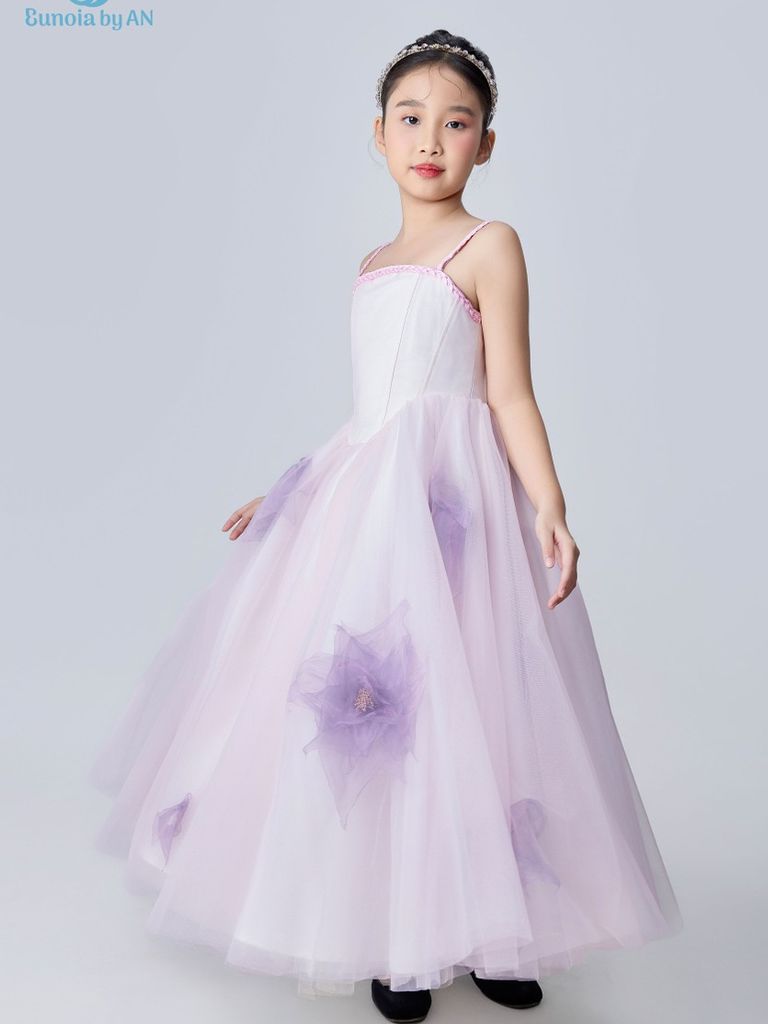 Váy công chúa bé gái tết viền hai dây dáng corset tùng xoè màu tím pastel ngọt ngào Ban Mai Dress - Eunoia By AN